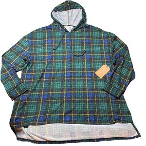 One Step Up GREEN BLACK YELLOW PLAID HOODIE sweater Cozy Vibes Tunic Womens 2xl